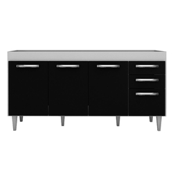 Balcão Gabinete de Pia Áustria 160cm 04 Portas 02 Gavetas Branco/Preto - Lumil Móveis Menor preço em Balcão Gabinete de Pia Áustria 160cm 04 Portas 02 Gavetas Branco/Preto - Lumil Móveis