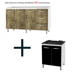 Kit Balcão Gabinete Pia Cozinha 160cm Angelis Branco Portas Castanho + Balcão para Cooktop 5 Bc Branco/Preto Menor preço em Kit Balcão Gabinete Pia Cozinha 160cm Angelis Branco Portas Castanho + Balcão para Cooktop 5 Bc Branco/Preto