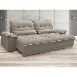 Sofá Bergamo 2,50m Assento Retrátil e Reclinável Velosuede Bege - NETSOFAS Menor preço em Sofá Bergamo 2,50m Assento Retrátil e Reclinável Velosuede Bege - NETSOFAS