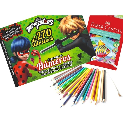 Kit Desenho - Prancheta Para Colorir Com Adesivos Miraculous Ladybug +  Lapis De Cor 36 Aquarelavel Faber-castell em Promoção na Americanas