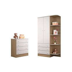 Quarto Para Bebê com Guarda Roupa e Cômoda Doce Sonho Qmovi - Carvalho / Branco Menor preço em Quarto Para Bebê com Guarda Roupa e Cômoda Doce Sonho Qmovi - Carvalho / Branco