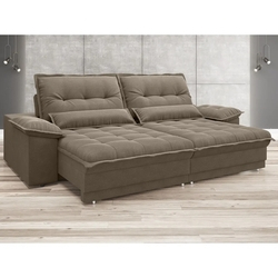 Sofá Bergamo 2,50m Assento Retrátil e Reclinável Velosuede Capuccino - NETSOFAS Menor preço em Sofá Bergamo 2,50m Assento Retrátil e Reclinável Velosuede Capuccino - NETSOFAS