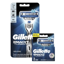 Kit Aparelho de Barbear Gillette Mach3 Turbo + Carga Gillette Mach3 Turbo 2 unidades Menor preço em Kit Aparelho de Barbear Gillette Mach3 Turbo + Carga Gillette Mach3 Turbo 2 unidades