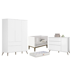 Quarto Infantil Retro Alice com Berço Laura Branco e Colchão D18 - PR Baby Menor preço em Quarto Infantil Retro Alice com Berço Laura Branco e Colchão D18 - PR Baby