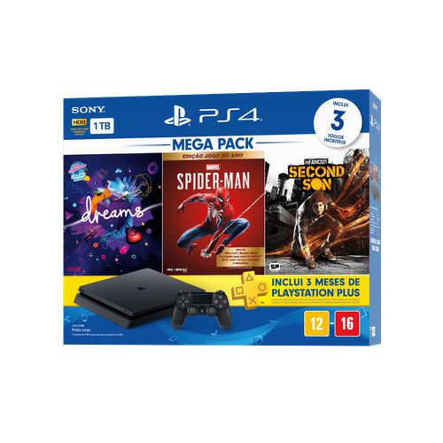 Playstation 4 Sony Hits Bundle 3, 1TB, 1 Controle, 3 Jogos Físicos