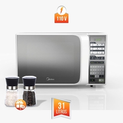 Menor preço em Microondas Midea 31L Branco Espelhado 127V com Kit Moedor Sal e Pimenta Bela Home 180ml