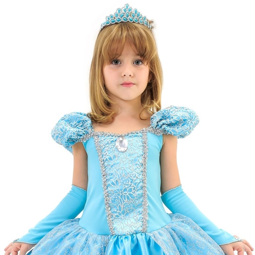 Fantasia Vestido Infantil Princesa Cinderela + Luvas + Coroa