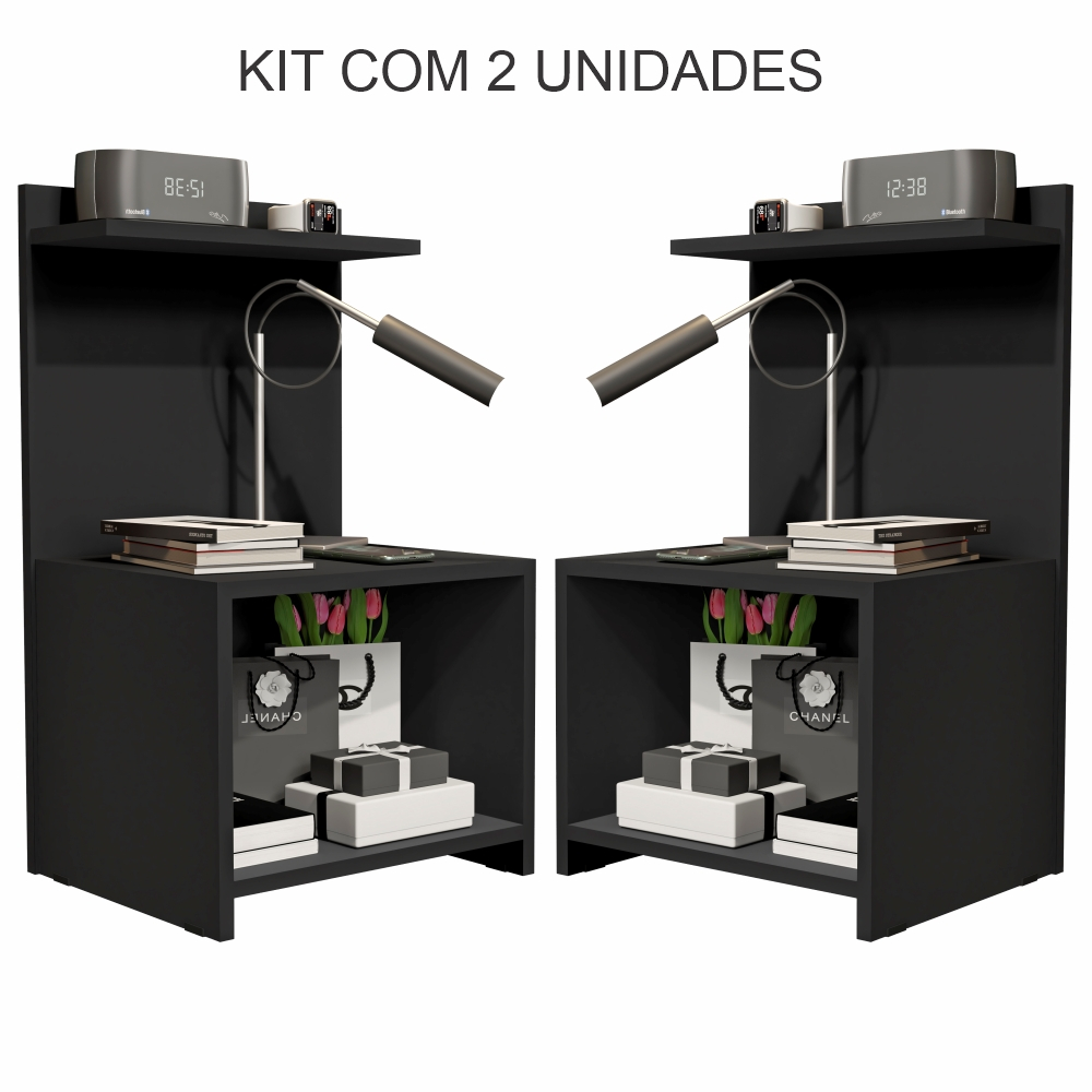 Kit Quarto Com 2 Mesas de Cabeceira Fantasy Preto - Lojas GD