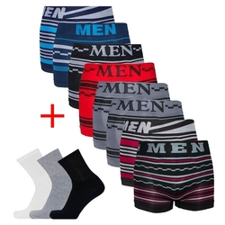 Menor preço em Kit 10 Cuecas Boxer Microfibra MEN Adulto + 10 Pares Meias Sport Longa M15