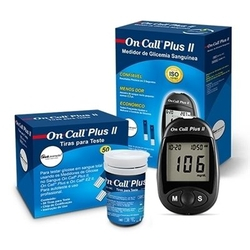 Kit Básico - Medidor de Glicose + 50 Tiras - On Call Plus II Menor preço em Kit Básico - Medidor de Glicose + 50 Tiras - On Call Plus II