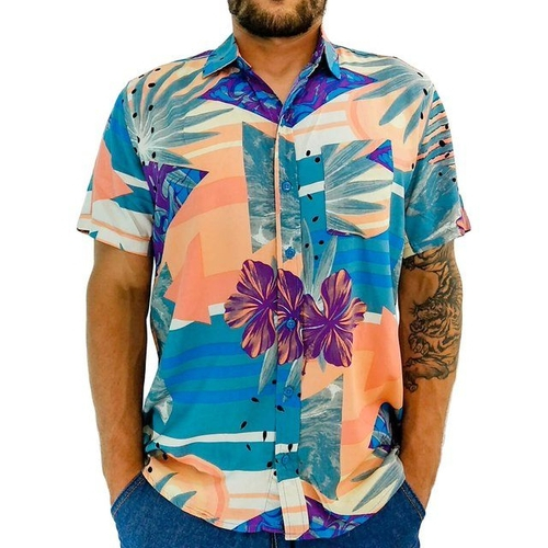 camisa de botao manga curta florida