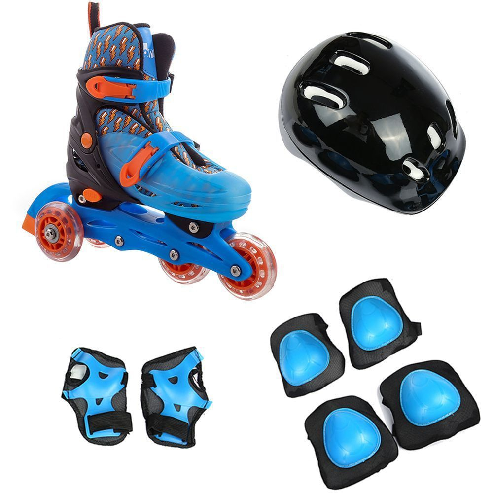 [70% de Cashback] Patins Infantil 4 Rodas Ajustável com Kit de Proteção 32-35 Azul - brink+