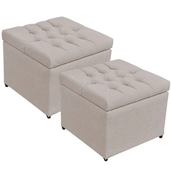 Kit 02 Puffs Baú Porta Objetos L02 Capitonê 48x48 cm Linho Bege - Lyam Decor Menor preço em Kit 02 Puffs Baú Porta Objetos L02 Capitonê 48x48 cm Linho Bege - Lyam Decor