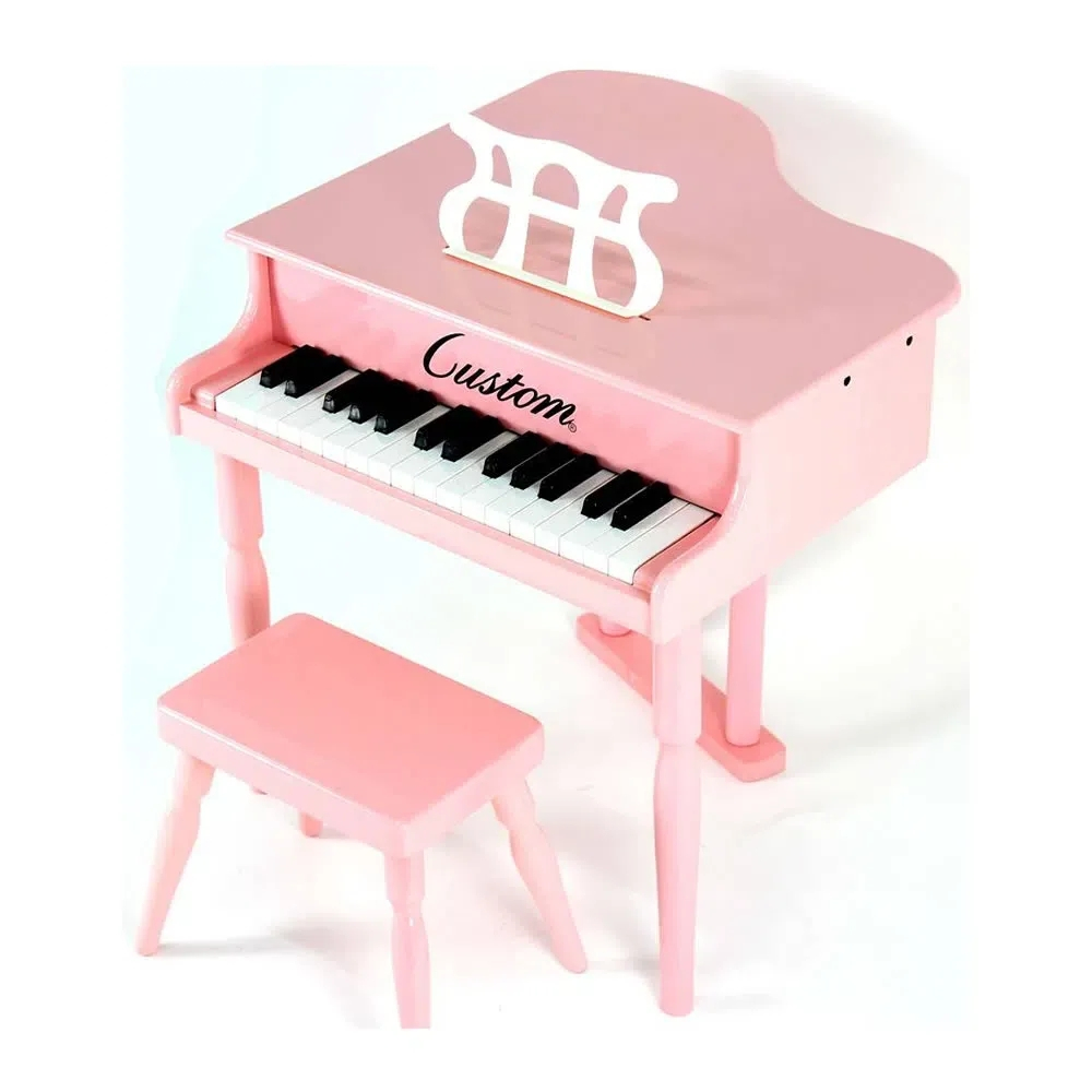 Piano infantil de madeira rosa