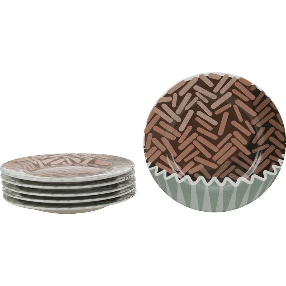 Jogo de Pratos de Sobremesa Cerâmica Brigadeiro 6 Peças - La Cuisine