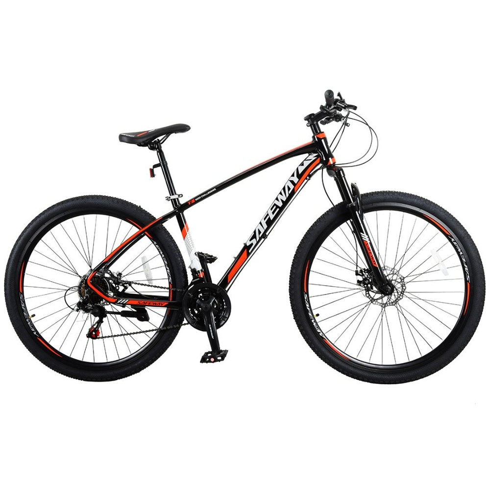 Bicicleta Aro 29 Safeway Aluminio 21 marchas Shimano Freio a Disco e Suspensão Preto e Vermelho
