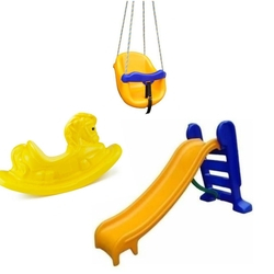 Playground Escorregador Médio + Balanço Infantil + Gangorra Cavalinho - Amarelo Menor preço em Playground Escorregador Médio + Balanço Infantil + Gangorra Cavalinho - Amarelo