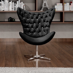 Poltrona Decorativa Preto Egg Com Capitonê Strass Base Giratória Alumínio - Bella Decor Menor preço em Poltrona Decorativa Preto Egg Com Capitonê Strass Base Giratória Alumínio - Bella Decor