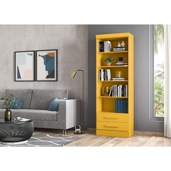 Livreiro Multiuso Com 2 Gavetas Amarelo - QMovi Menor preço em Livreiro Multiuso Com 2 Gavetas Amarelo - QMovi