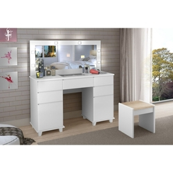 Menor preço em Penteadeira Camarim Clean Luxo led 5 Gav 100% MDF com Banqueta Branco
