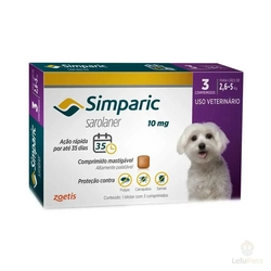 Antipulgas Zoetis Simparic 10mg para Caes 2,6 a 5Kg - 3 Comprimidos Menor preço em Antipulgas Zoetis Simparic 10mg para Caes 2,6 a 5Kg - 3 Comprimidos