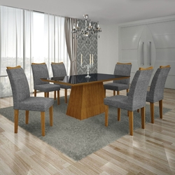 Conjunto Mesa Pampulha 1,80X0,90M 6 Cadeiras Vidro Preto Linho Cinza - 7340.39.39.23 Leifer Menor preço em Conjunto Mesa Pampulha 1,80X0,90M 6 Cadeiras Vidro Preto Linho Cinza - 7340.39.39.23 Leifer
