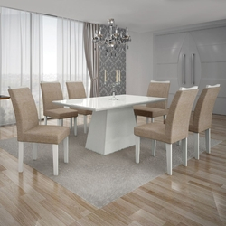 Conjunto Mesa Pampulha 1,80X0,90M 6 Cadeiras Vidro Branco Linho Bege - 7340.38.1.24 Leifer Menor preço em Conjunto Mesa Pampulha 1,80X0,90M 6 Cadeiras Vidro Branco Linho Bege - 7340.38.1.24 Leifer