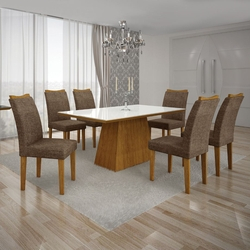 Conjunto Mesa Pampulha 1,80X0,90M 6 Cadeiras Vidro Branco Linho Marrom - 7340.37.39.24 Leifer Menor preço em Conjunto Mesa Pampulha 1,80X0,90M 6 Cadeiras Vidro Branco Linho Marrom - 7340.37.39.24 Leifer