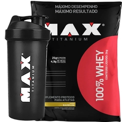 Menor preço em Whey Protein 100% 2kg (baunilha) Max Titanium Coqueteleira