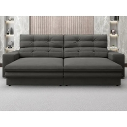Sofá Pegasus 2,50m Assento Retrátil e Reclinável Velosuede Cinza - NETSOFAS Menor preço em Sofá Pegasus 2,50m Assento Retrátil e Reclinável Velosuede Cinza - NETSOFAS