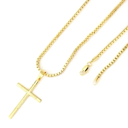 Menor preço em Pingente Cruz + Corrente Veneziana 3mm Folheado a Ouro 18k