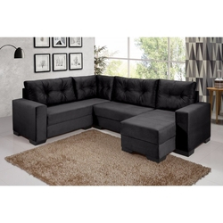 Sofá de Canto 5 Lugares com Chaise Maria Império Estofados Preto Menor preço em Sofá de Canto 5 Lugares com Chaise Maria Império Estofados Preto