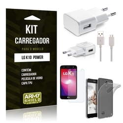 Kit Carregador LG K10 Power Película de Vidro + Tpu + Carregador - Armyshield Menor preço em Kit Carregador LG K10 Power Película de Vidro + Tpu + Carregador - Armyshield