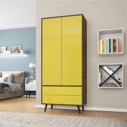 Guarda Roupa Solteiro 2 Portas Retrô Milão Móveis Bechara Madeira Rústica/Amarelo Menor preço em Guarda Roupa Solteiro 2 Portas Retrô Milão Móveis Bechara Madeira Rústica/Amarelo