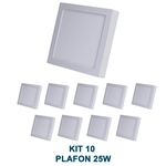 kit 10 Plafon 25w Luminaria Sobrepor Led Branco Frio Quadrado