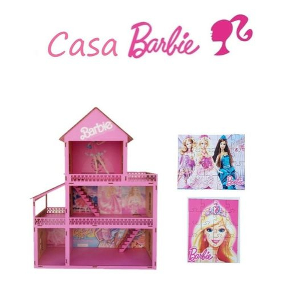 Casa De Boneca Barbie Completa Mdf Branca E Rosa + Kit