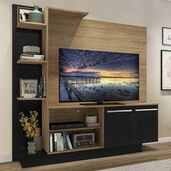 Estante c/ Painel TV 55" e 2 portas Denver Multimóveis Rustic/Preto Menor preço em Estante c/ Painel TV 55" e 2 portas Denver Multimóveis Rustic/Preto
