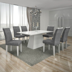 Conjunto Mesa Pampulha 1,80X0,90M 6 Cadeiras Vidro Branco Linho Cinza - 7340.39.1.24 Leifer Menor preço em Conjunto Mesa Pampulha 1,80X0,90M 6 Cadeiras Vidro Branco Linho Cinza - 7340.39.1.24 Leifer