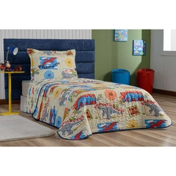 Kit Cobre Leito Colcha Solteiro Infantil 100% Costurada Dupla Face Dinossauro Menor preço em Kit Cobre Leito Colcha Solteiro Infantil 100% Costurada Dupla Face Dinossauro