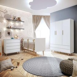 Menor preço em Quarto de Bebê Retrô Guarda Roupa 3 Portas Lorena Cômoda Berço 3 em 1 Ludmila Branco Carolina Baby