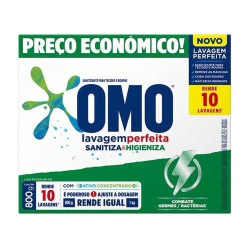 Sabão Pó Lavagem Perfeita Sanitiza Higieniza OMO 800g Caixa Menor preço em Sabão Pó Lavagem Perfeita Sanitiza Higieniza OMO 800g Caixa