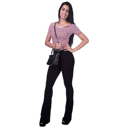 calca flare bandagem preta
