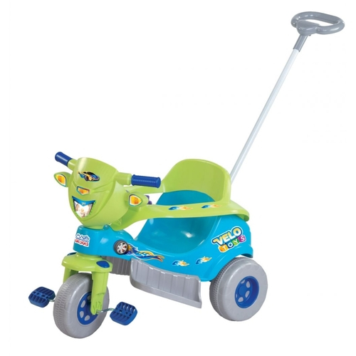 Triciclo Velotrol Motoca Infantil Empurrador Dino Azul