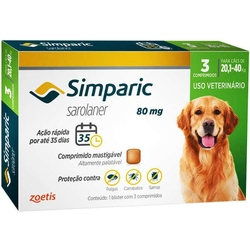 Antipulgas Simparic 80 Mg Para Cães Entre 20,1 A 40 Kg Cx C/ 3 Comprimidos Zoetis Validade 03/22 Menor preço em Antipulgas Simparic 80 Mg Para Cães Entre 20,1 A 40 Kg Cx C/ 3 Comprimidos Zoetis Validade 03/22