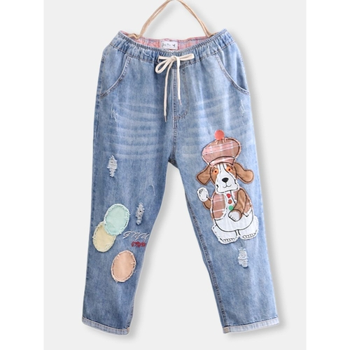 calça jeans com desenhos