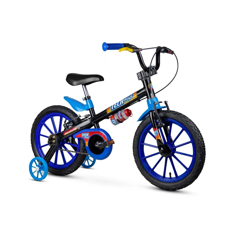 Bicicleta Infantil Aro 16 Com Rodinhas Menino Tech Boys - Nathor - Azul/Preta