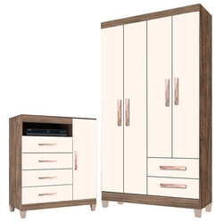 Cômoda Sapateira Cannes e Guarda Roupa Modena 4 Portas Teka Champanhe – Incorplac Menor preço em Cômoda Sapateira Cannes e Guarda Roupa Modena 4 Portas Teka Champanhe – Incorplac