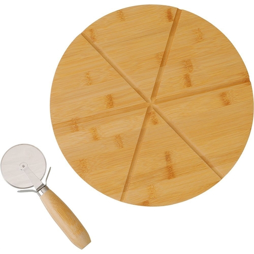 Tábua para Pizza em Bambu + Cortador de Pizza La Cuisine