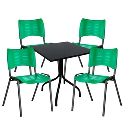 Conjunto de Mesa Fixa 70x70 cm Preta Com 4 Cadeiras Empilháveis Verde Plástico Menor preço em Conjunto de Mesa Fixa 70x70 cm Preta Com 4 Cadeiras Empilháveis Verde Plástico