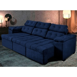 Sofá Itália 225cm Retrátil Reclinável Suede Azul - WS Menor preço em Sofá Itália 225cm Retrátil Reclinável Suede Azul - WS